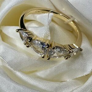 14K Gold Electroplated Pear-Cut 3-Stone CZ Ring | Size 7